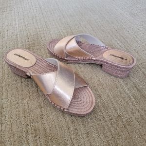 Jeffrey Campbell Monada Espadrille Slide Sandals in Rose Gold, Size 38